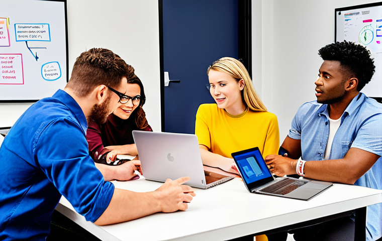 **

"A diverse group of professionals from different departments (engineering, marketing, design) are collaboratively brainstorming around a table. Use bright, modern office setting. Emphasize collaboration and idea generation. Include laptops, whiteboards with sketches, and sticky notes. Style: Clean, vibrant, emphasizing teamwork."

**