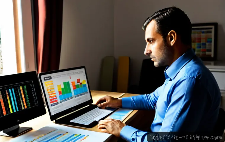 Home 30 수렴적 사고의 데이터 기반 접근법 - Photorealistic Italian business analyst in a bright Milan home office, calmly comparing several clea...